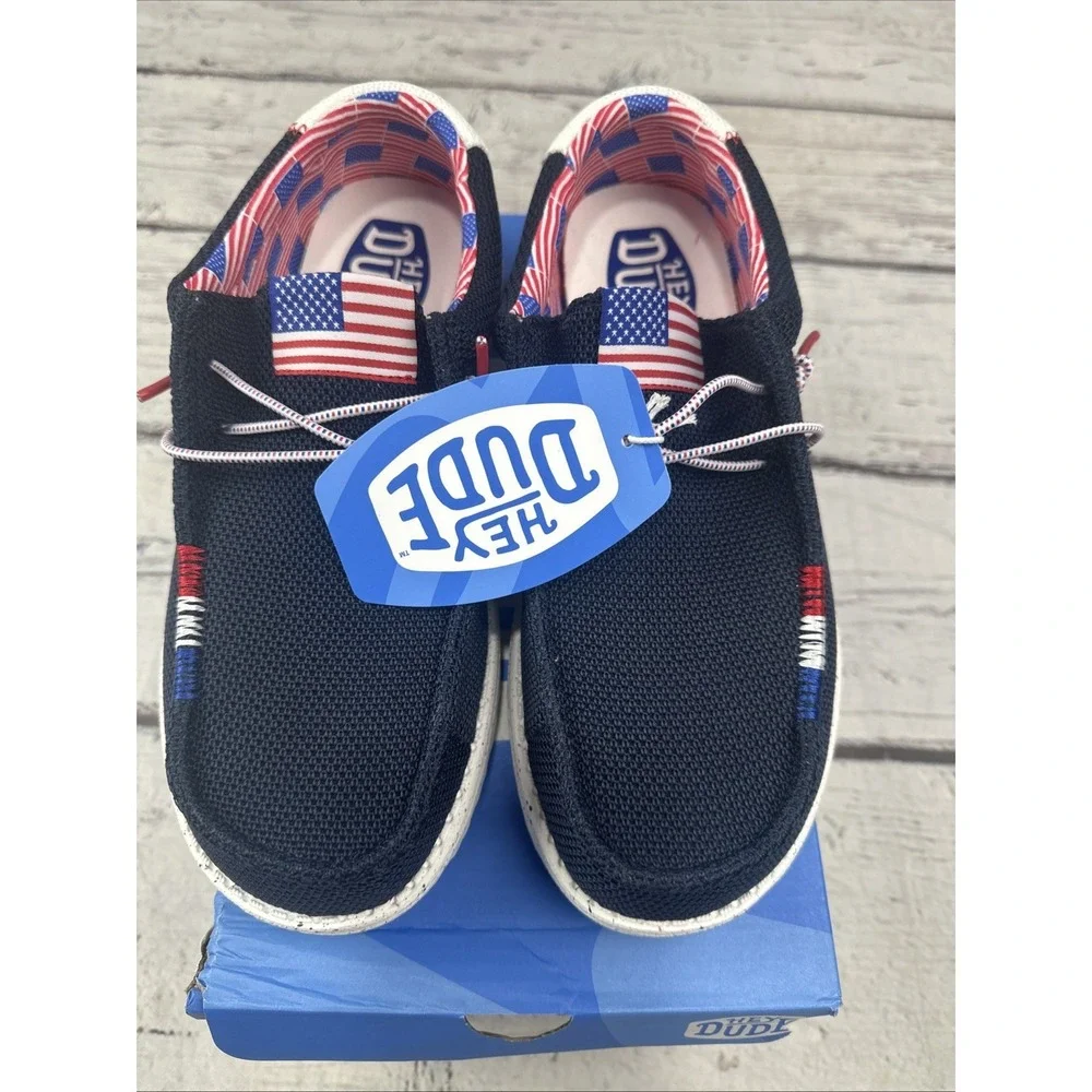 Hey Dude Wally USA Men's Navy/Multi  Slip-On Casual Shoes New! Size 6 NIB